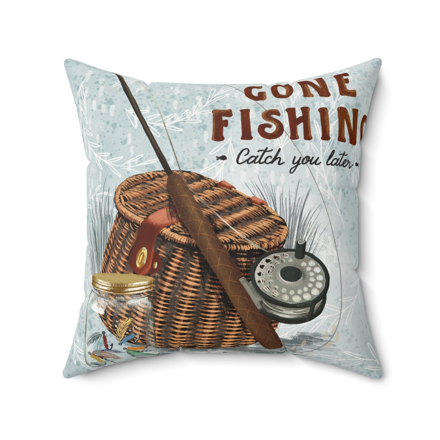 Faux Suede Gone Fishing Pillow, Two Colors