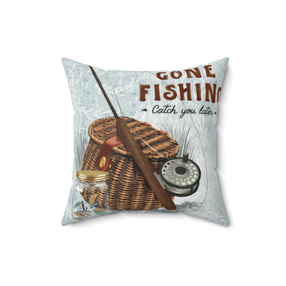 Faux Suede Gone Fishing Pillow, Two Colors