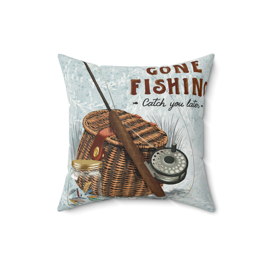 Faux Suede Gone Fishing Pillow, Two Colors