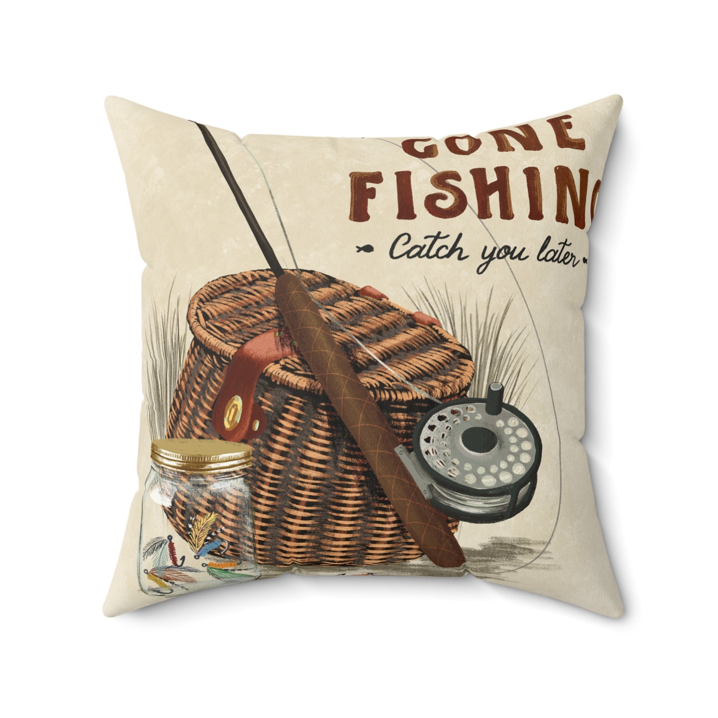 Faux Suede Gone Fishing Pillow, Two Colors