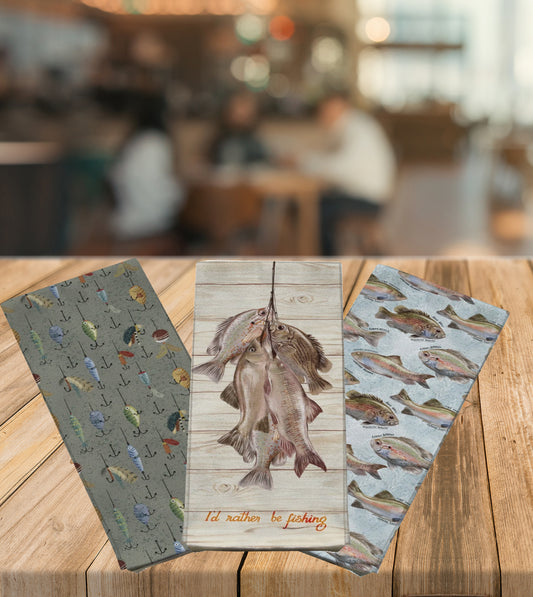 Tea Towels, Set of Three Fishing Designs